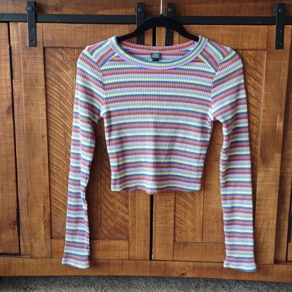Wild Fable Multicolored Striped Long Sleeve‎ Ribbed Crop Top Sz XS - Picture 1 of 9